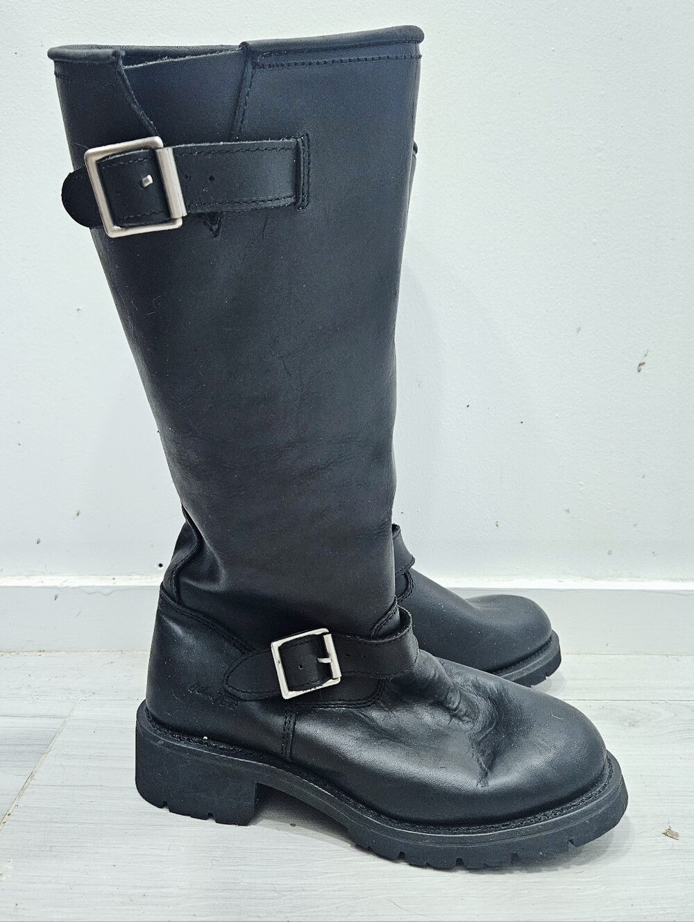 AdTec Black Leather Biker / Engineer Boots (Men's 8/ Womens 10)